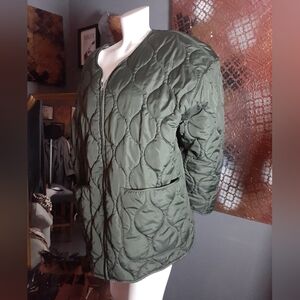 Zara Dark Green Quilted Puffer Coat
